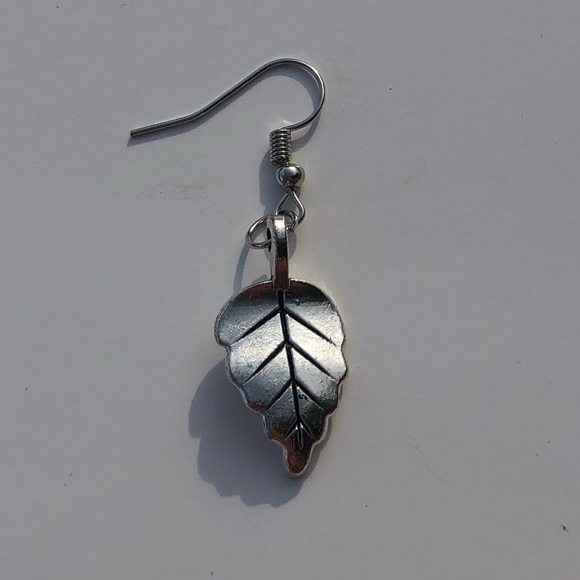 Silver Leaf Charm Earrings 🧩 - Picture 2 of 2